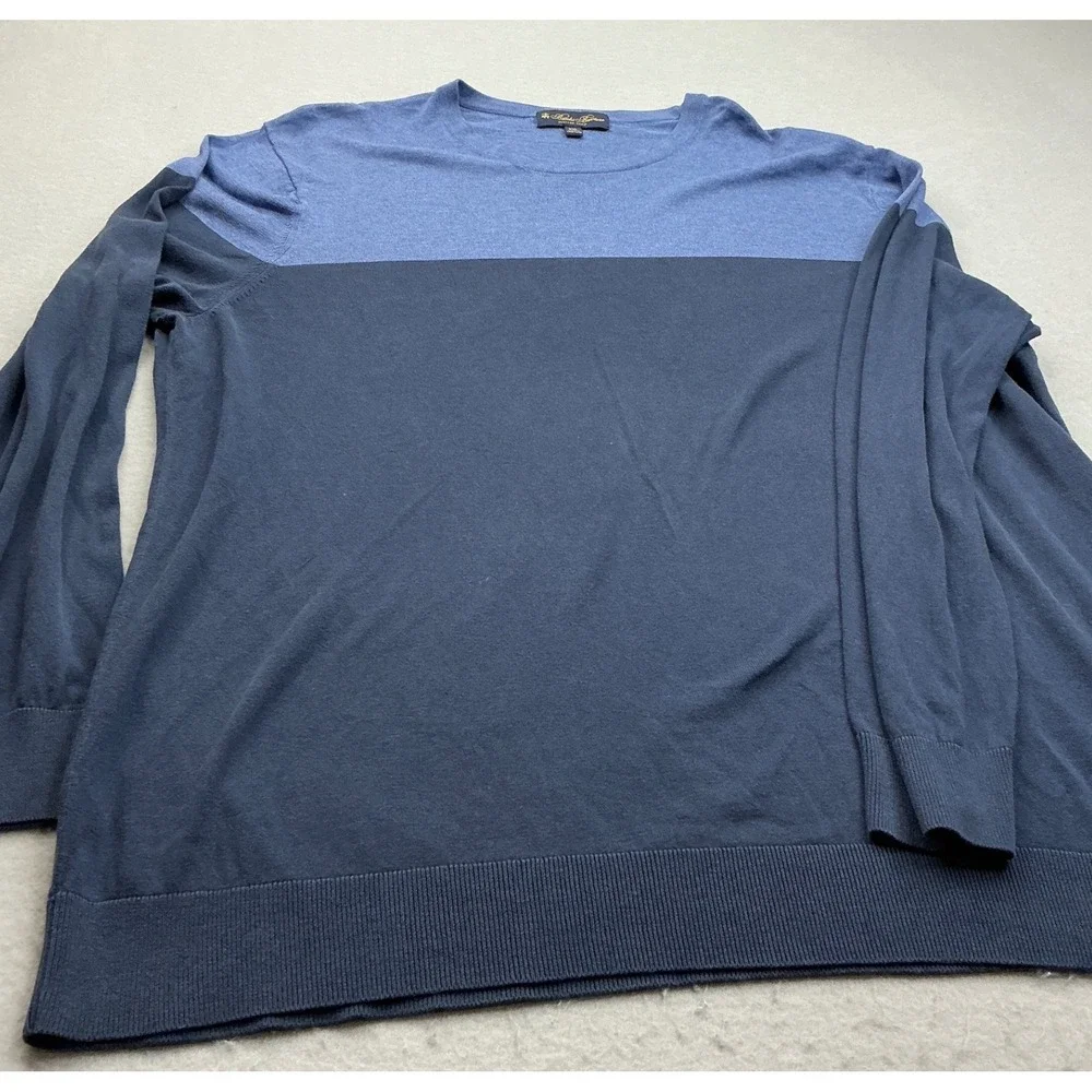 Brooks‎ Brothers Sweater Silk Cotton Color Block Blue XXL Italian Yarn Mens